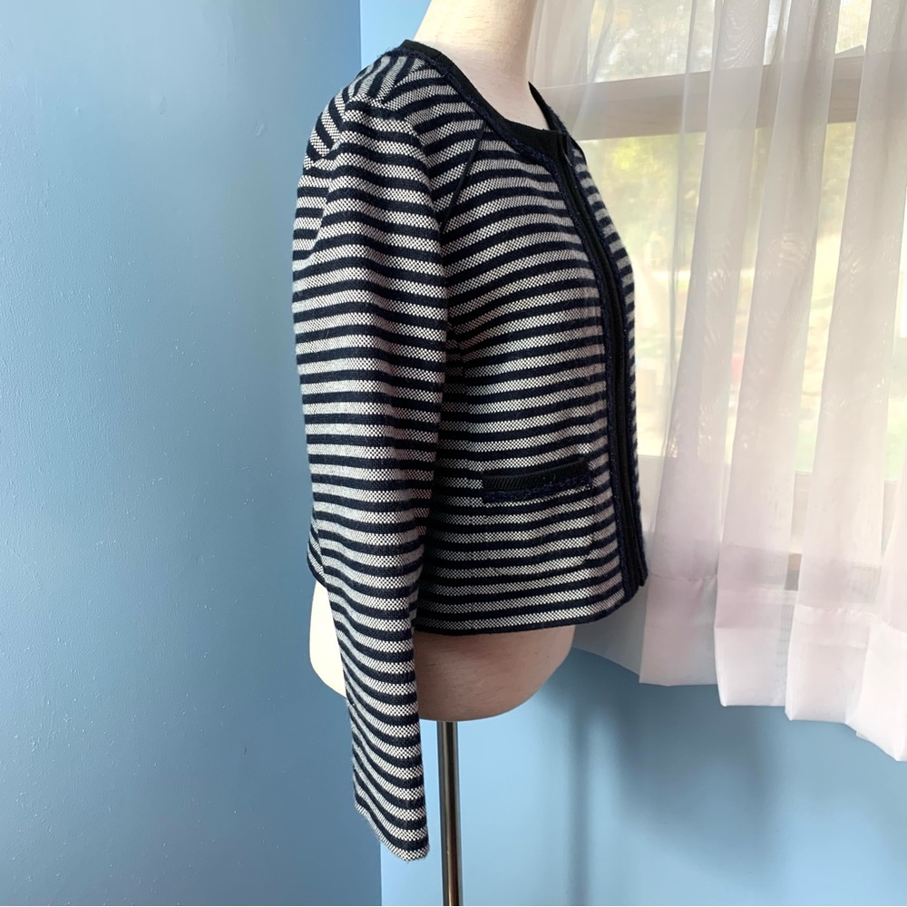 J. Crew Suiting Navy Striped Tweed Zip Front Cropped Jacket - Picture 10 of 11